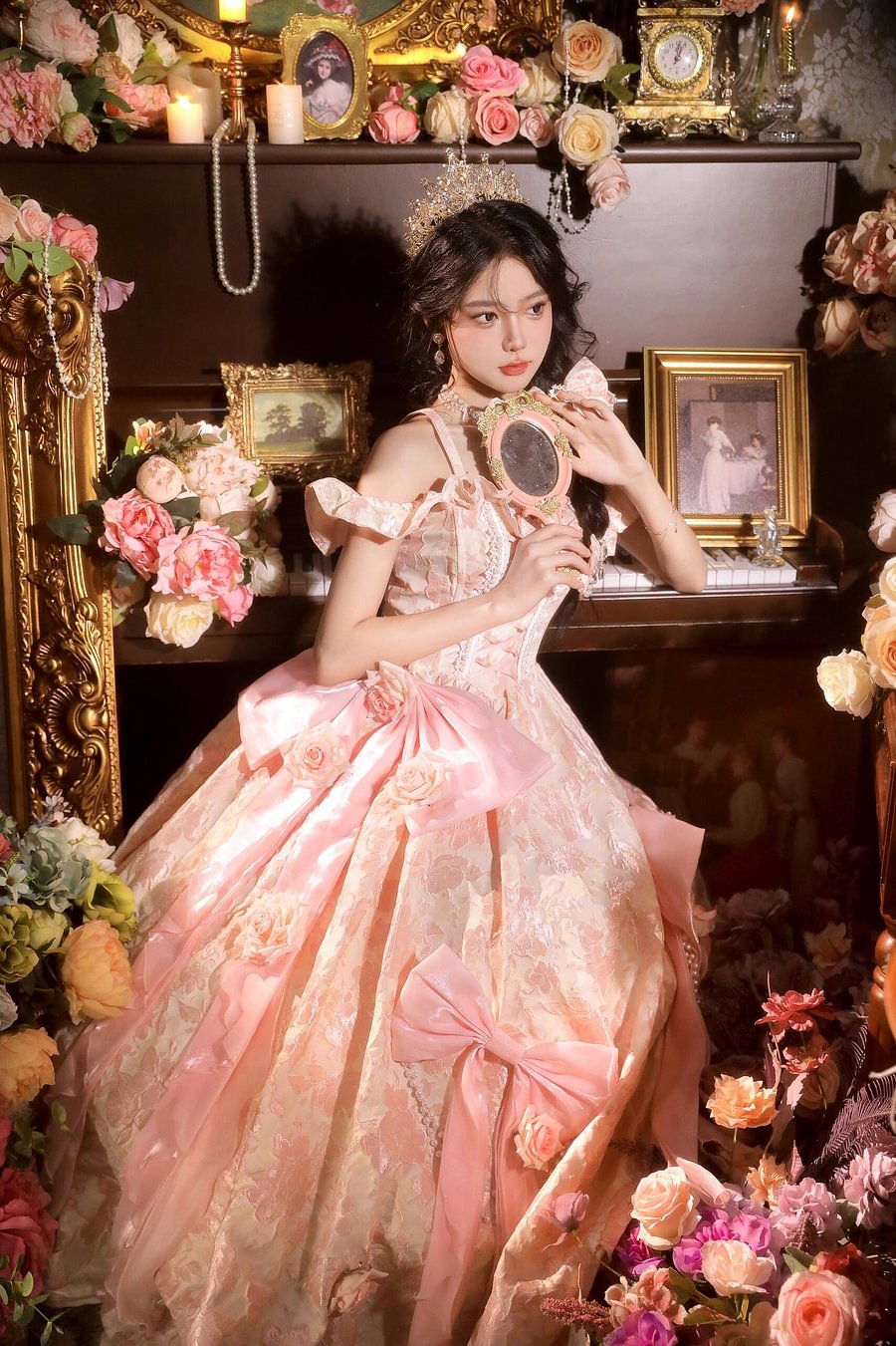 Hime Lolita Tea Party Fashion Pink Floral Gorgeous Princess Dress Birthday Party Graduation Ceremony