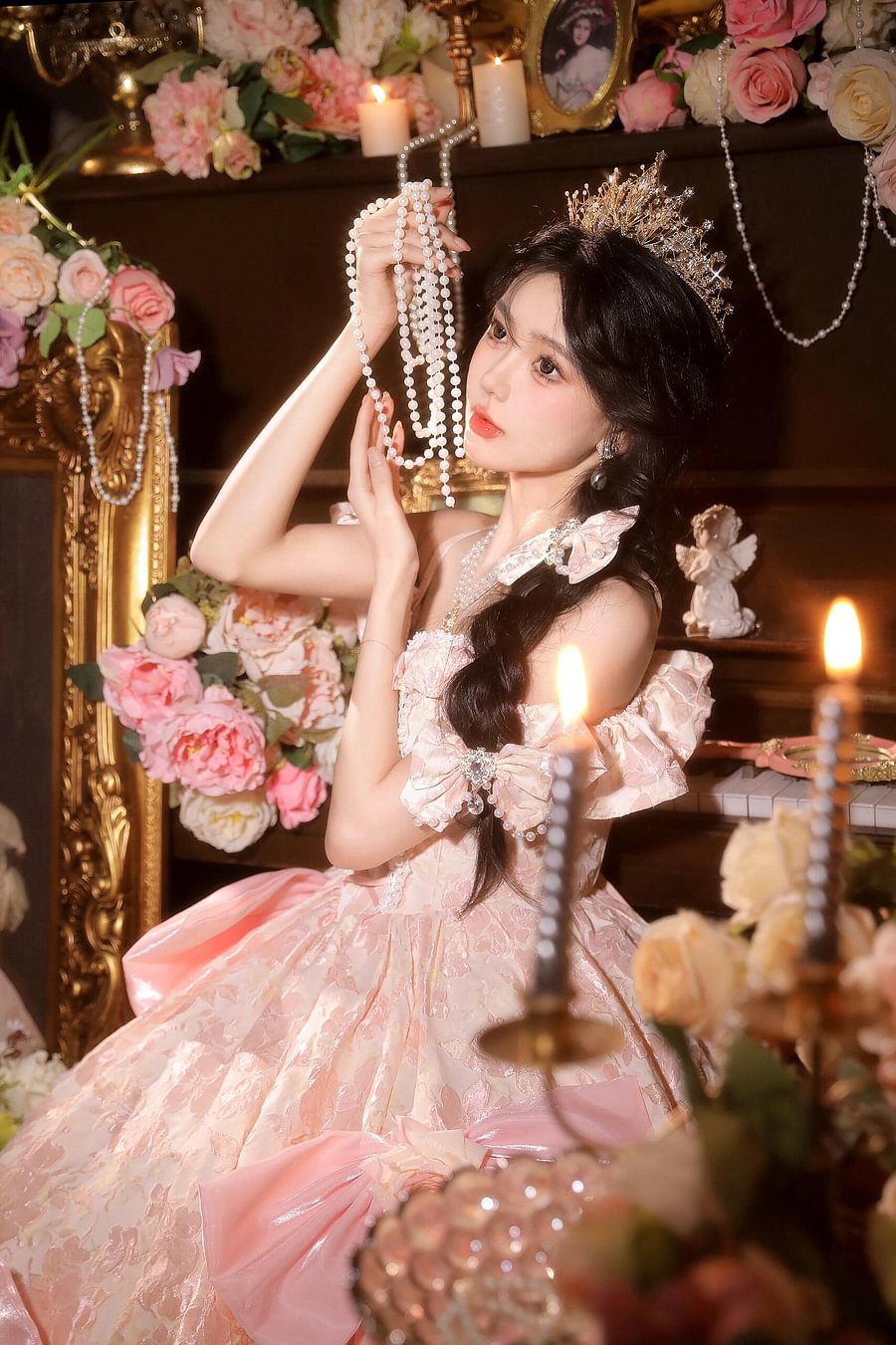 Hime Lolita Tea Party Fashion Pink Floral Gorgeous Princess Dress Birthday Party Graduation Ceremony