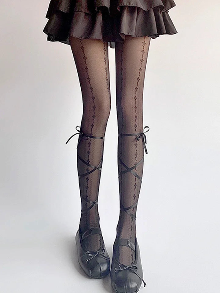 Thin Jacquard Stockings Lolita Accessory Ballet Lace Strap Tights