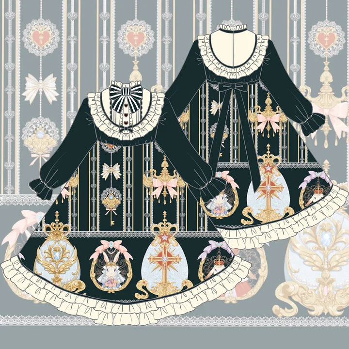 Vintage Gothic Lolita Dress Large Size Black-white Long Sleeve Sweet Dress Easter 4xl Lolita Dress Plus Size