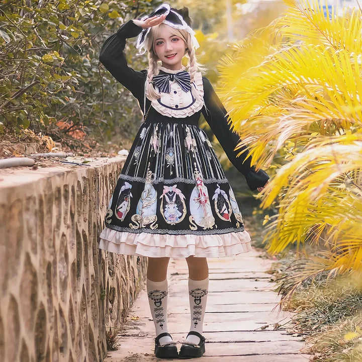 Vintage Gothic Lolita Dress Large Size Black-white Long Sleeve Sweet Dress Easter 4xl Lolita Dress Plus Size
