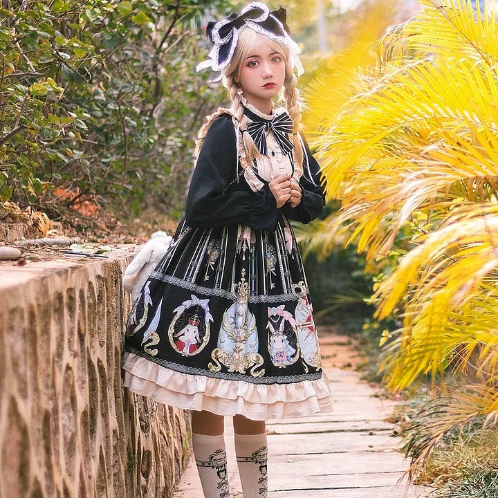 Vintage Gothic Lolita Dress Large Size Black-white Long Sleeve Sweet Dress Easter 4xl Lolita Dress Plus Size