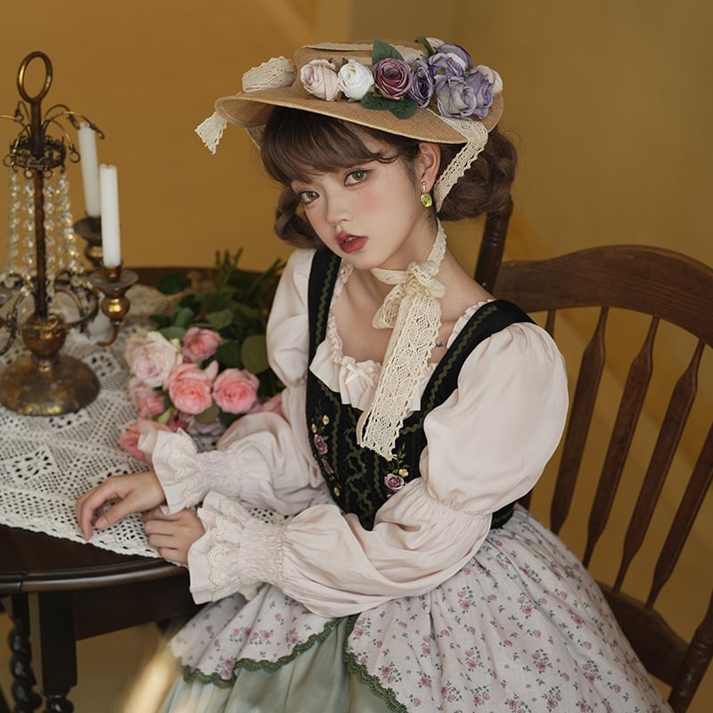 Vintage Idyllic Style Square Collar Shoulder Lolita Inner Shirt Classic Sweet Dress Autumn