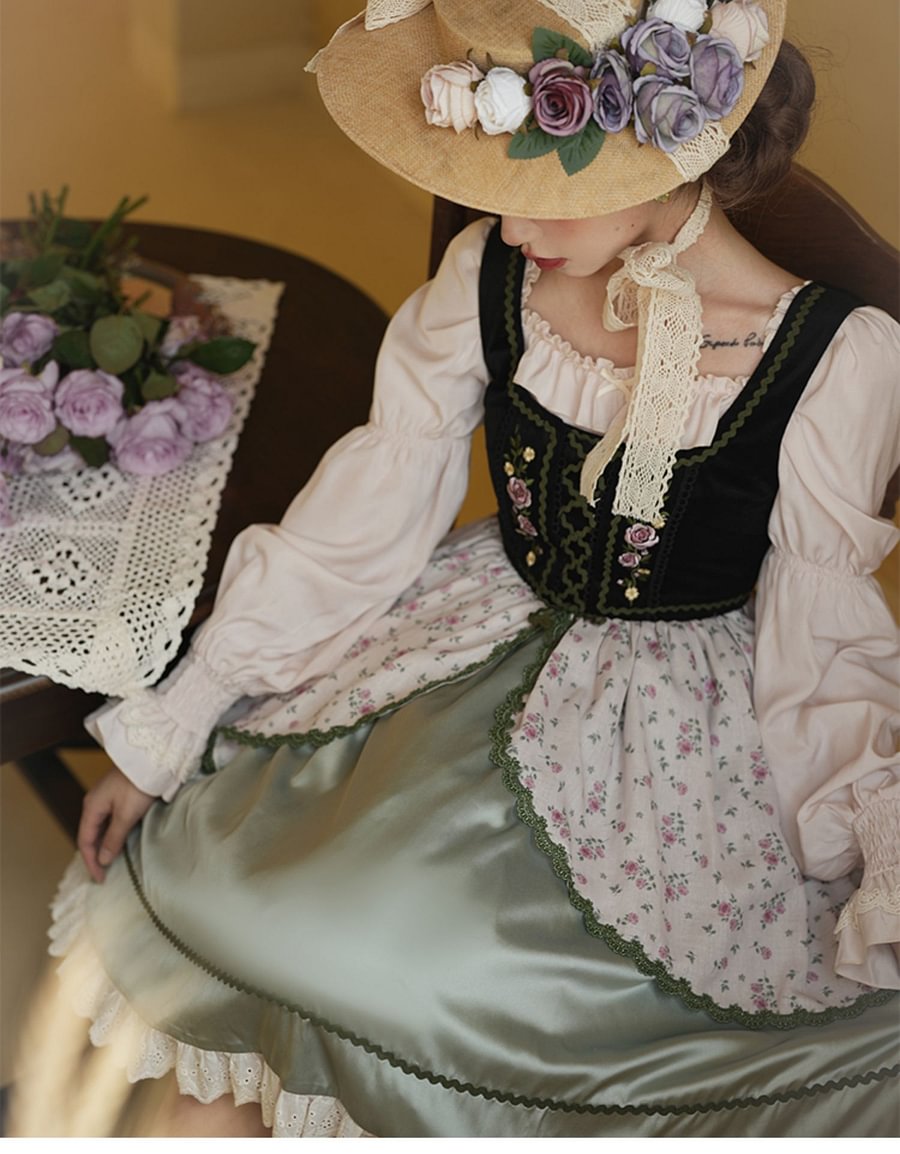 Vintage Idyllic Style Square Collar Shoulder Lolita Inner Shirt Classic Sweet Dress Autumn