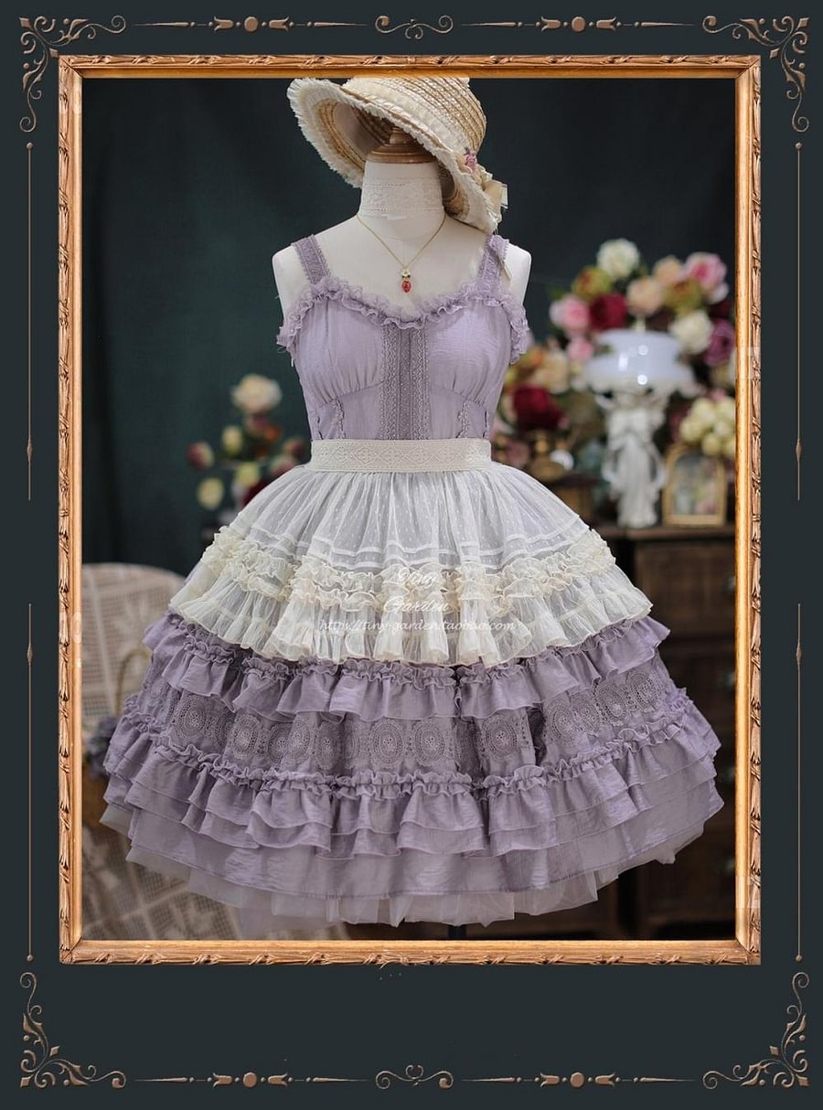 Hime Lolita Wedding White Purple Lace Sleeveless Dress