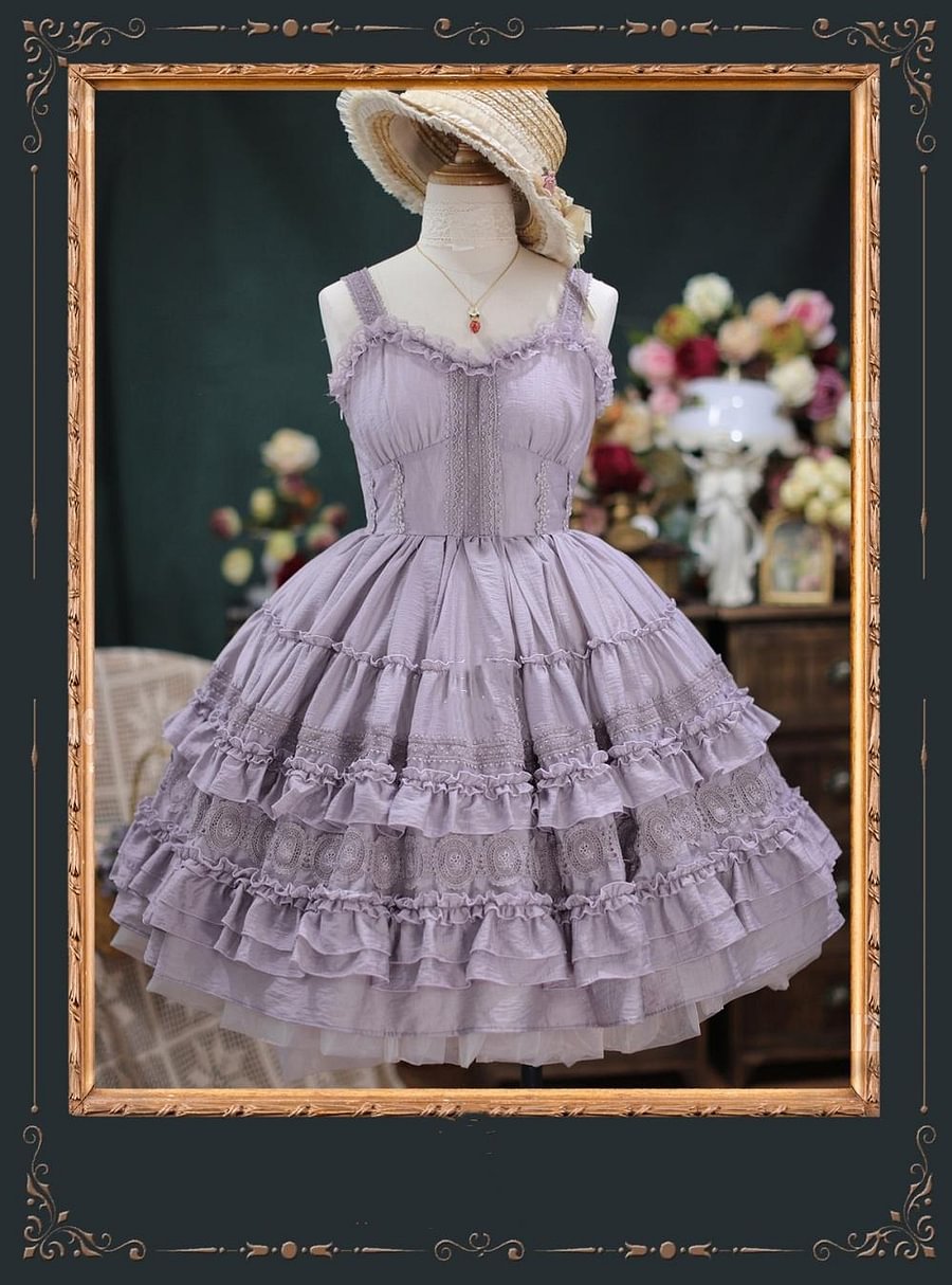 Hime Lolita Wedding White Purple Lace Sleeveless Dress