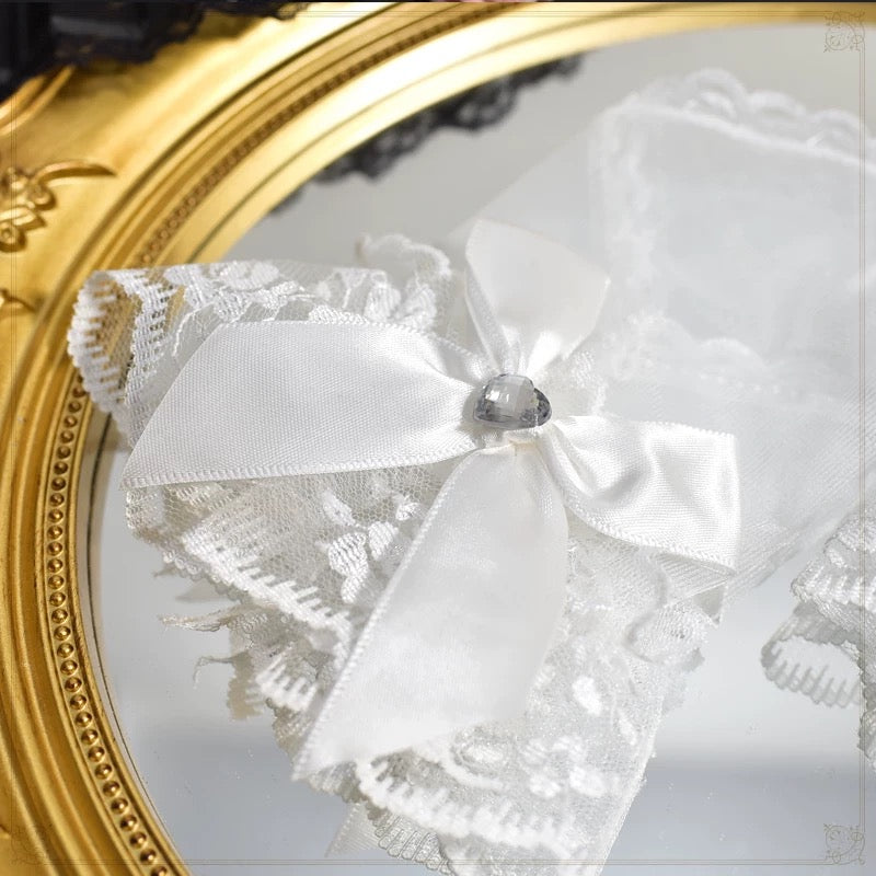 Lolita Hand Accessories White Bow Lace Gloves for Bridal Wedding Sleeves