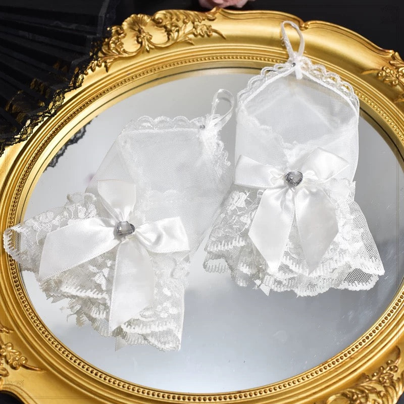 Lolita Hand Accessories White Bow Lace Gloves for Bridal Wedding Sleeves