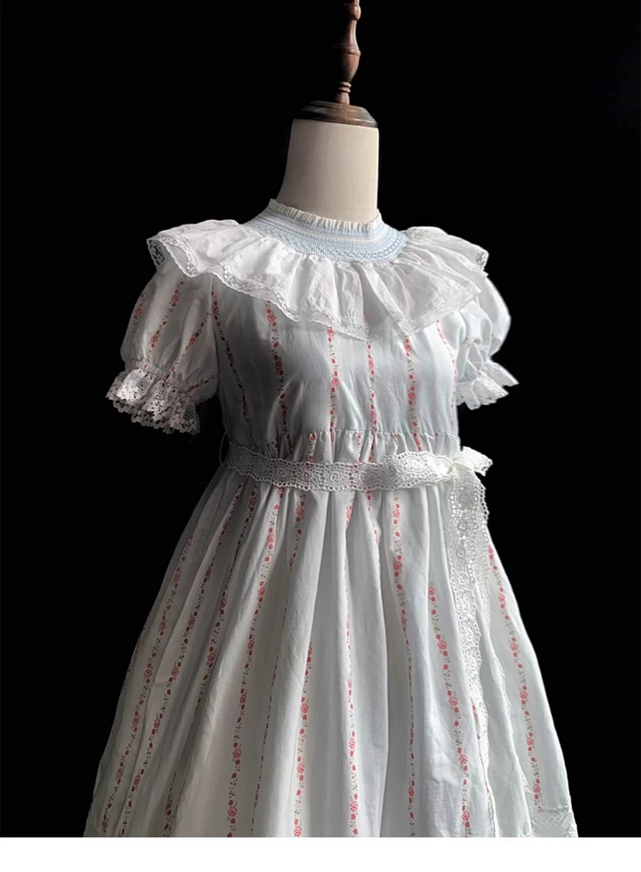 White Floral Cotton Short-sleeved Dress Sweet Doll Cute Lolita Dress