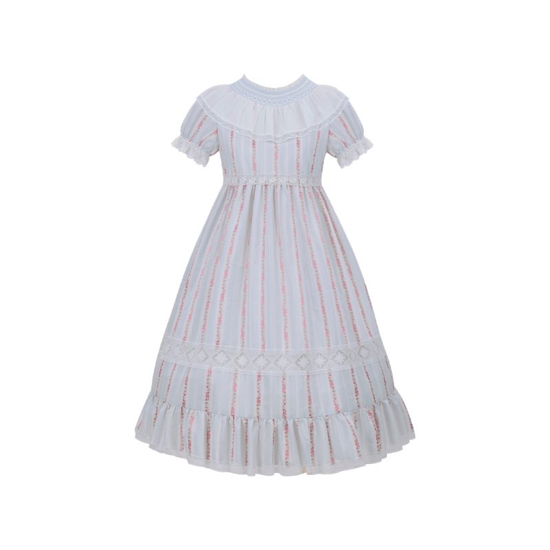 White Floral Cotton Short-sleeved Dress Sweet Doll Cute Lolita Dress