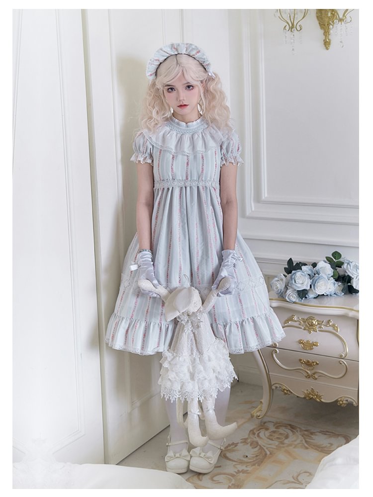 White Floral Cotton Short-sleeved Dress Sweet Doll Cute Lolita Dress
