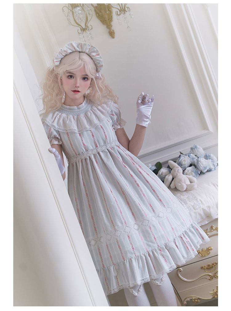 White Floral Cotton Short-sleeved Dress Sweet Doll Cute Lolita Dress