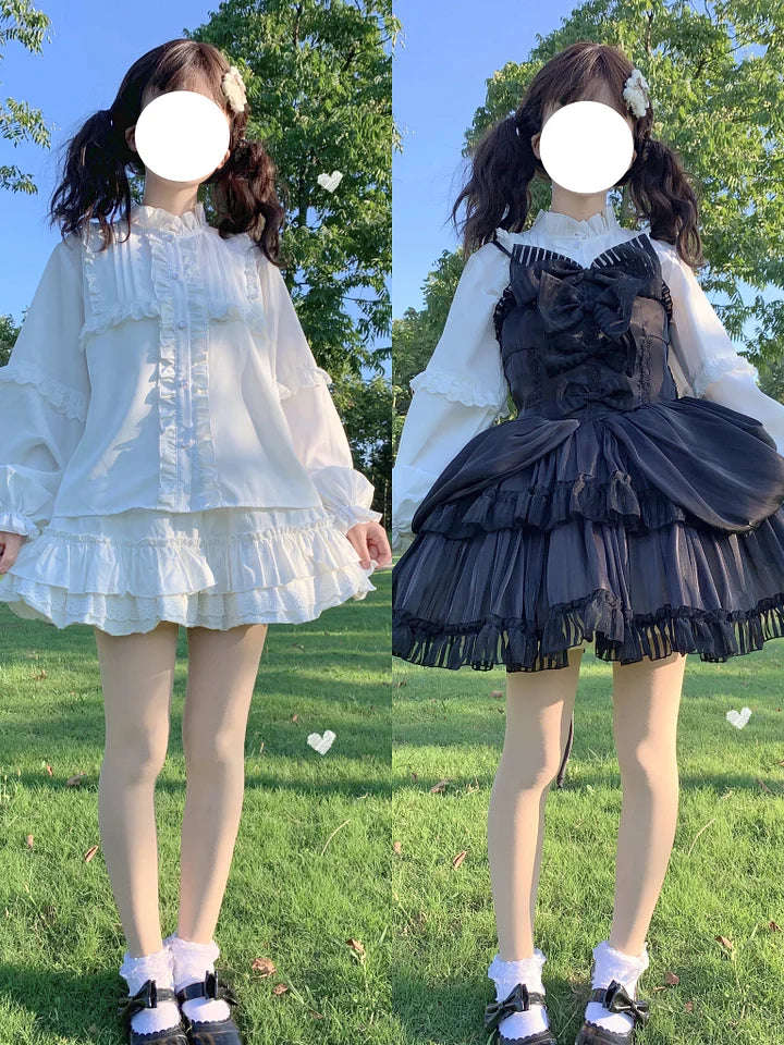 White Long Sleeve Doll Collar Ruffle Shirt Spring Lolita Innerwear Blouse Shirt