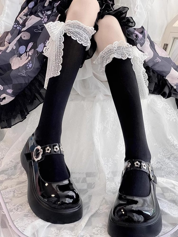 White Stockings Japanese Summer Thin Lace-Up Lace Under Knee Lolita Calf Socks Lolita Accessories