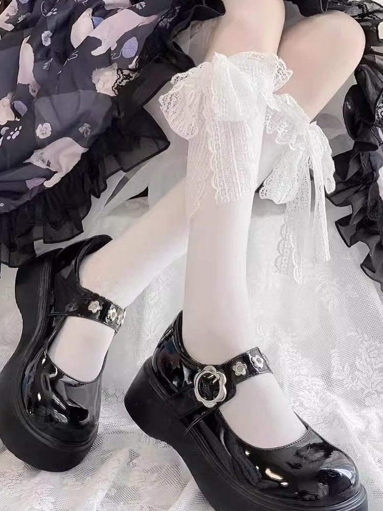 White Stockings Japanese Summer Thin Lace-Up Lace Under Knee Lolita Calf Socks Lolita Accessories