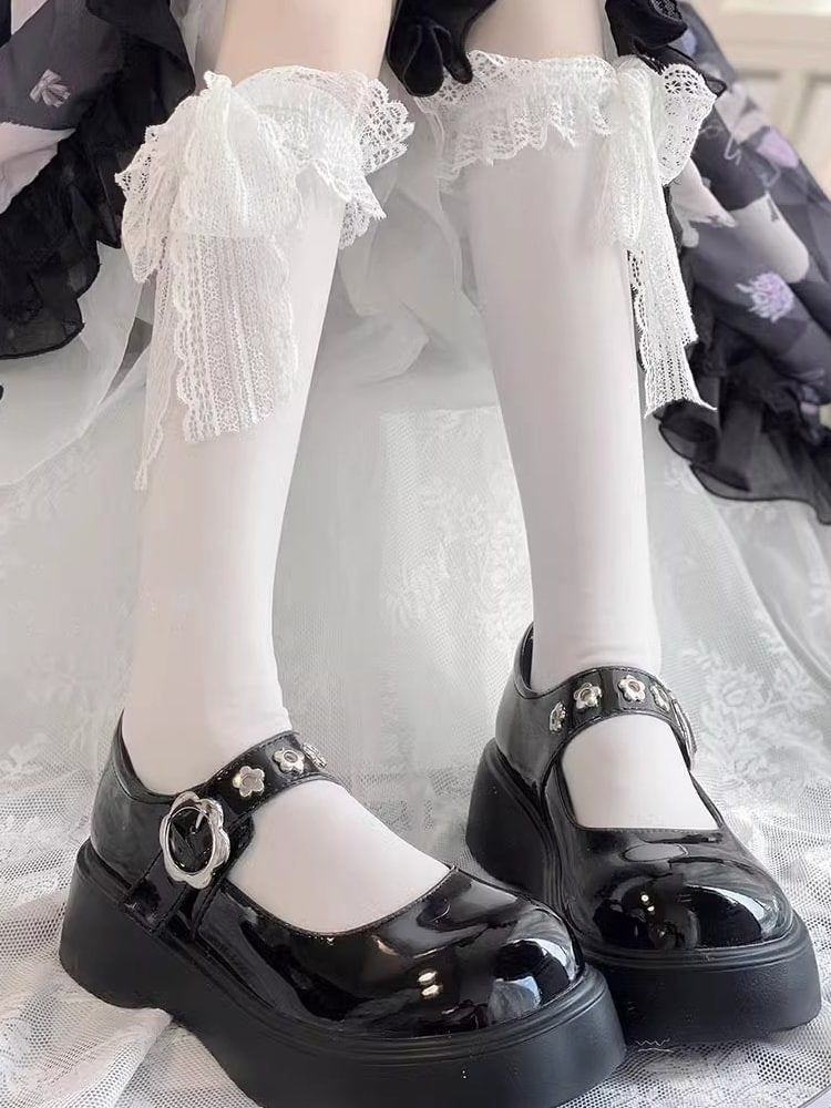 White Stockings Japanese Summer Thin Lace-Up Lace Under Knee Lolita Calf Socks Lolita Accessories