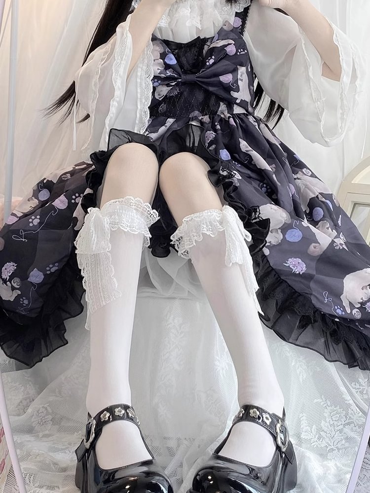 White Stockings Japanese Summer Thin Lace-Up Lace Under Knee Lolita Calf Socks Lolita Accessories