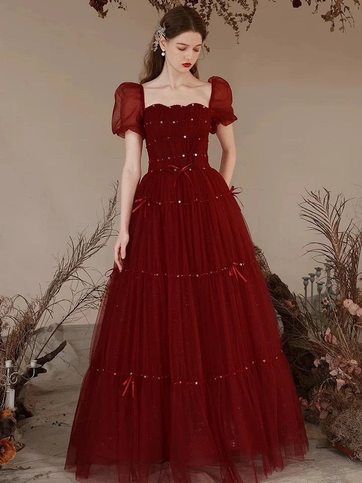 White Wedding Lolita Dress Wine Red Elegant Evening Gown Bubble Dress Sleeves Princess Prom Dress Large Size for Women OP Plus Size