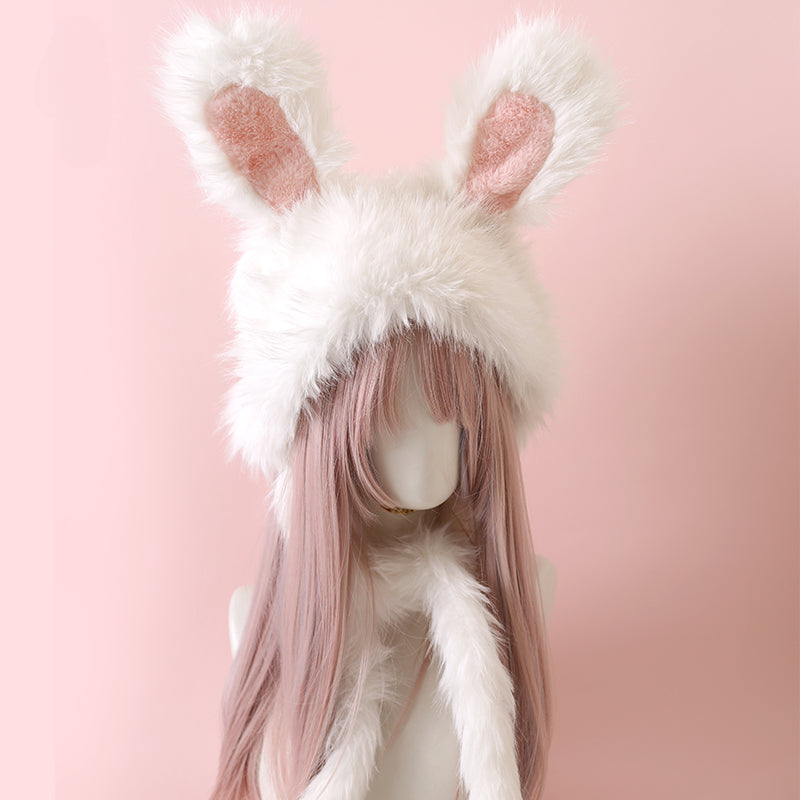 Lolita Hair Accessory Yellow Sweet Ear Modeling Hat Japanese Cute Rabbit Ear Plush Warm Hat