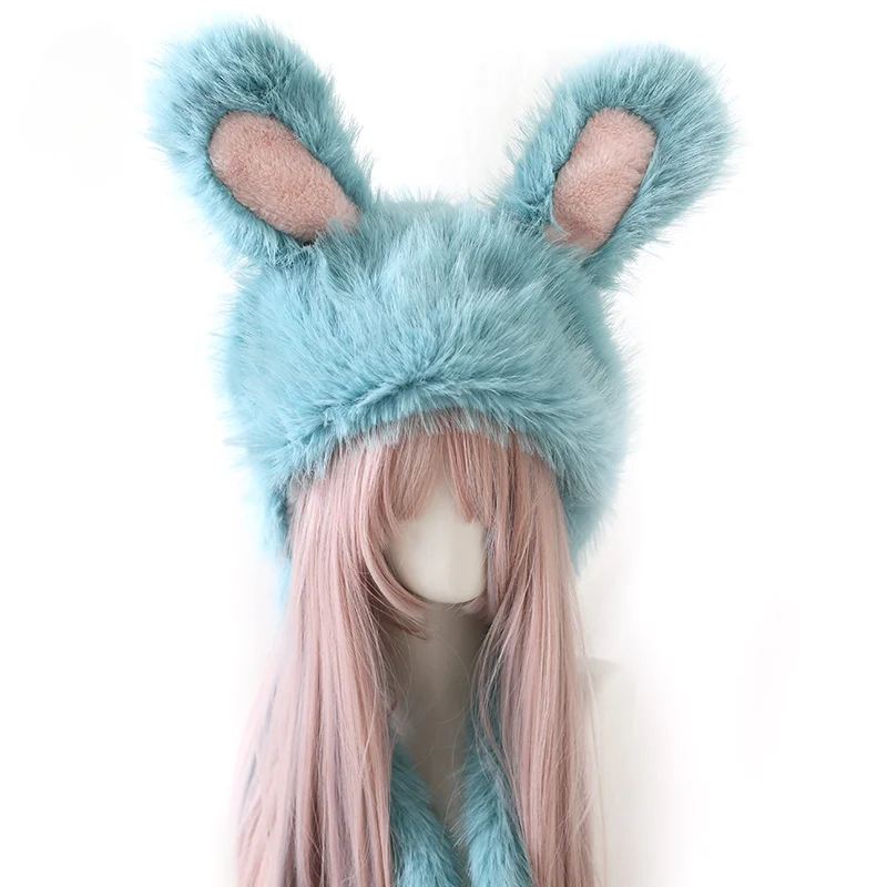 Lolita Hair Accessory Yellow Sweet Ear Modeling Hat Japanese Cute Rabbit Ear Plush Warm Hat