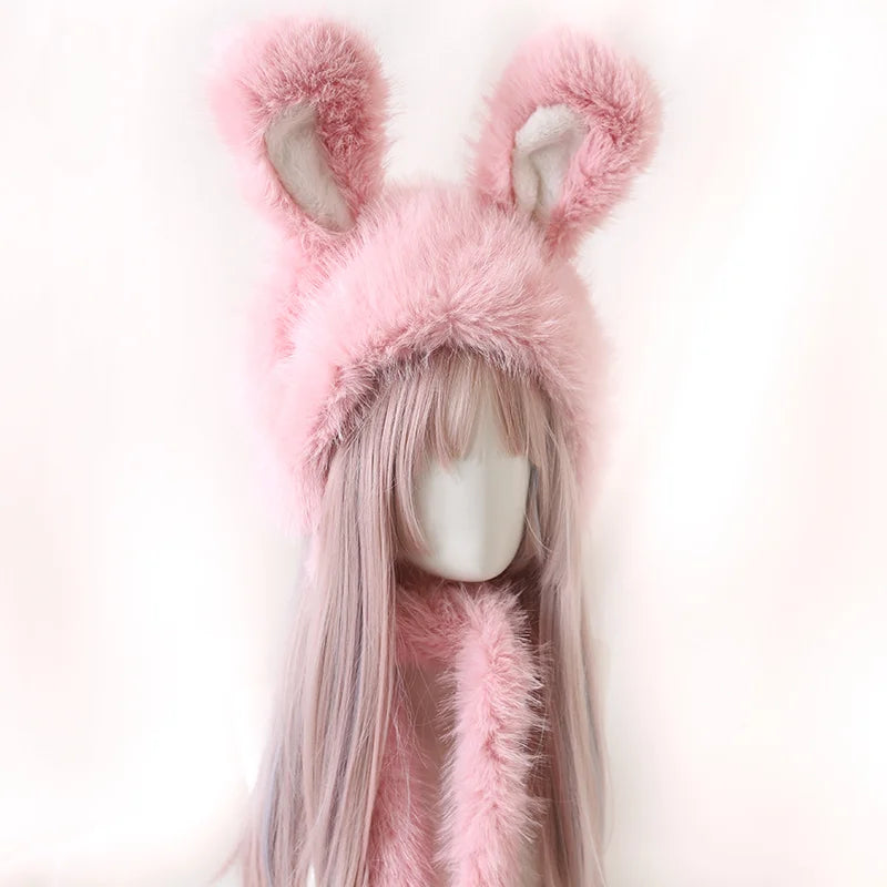 Lolita Hair Accessory Yellow Sweet Ear Modeling Hat Japanese Cute Rabbit Ear Plush Warm Hat