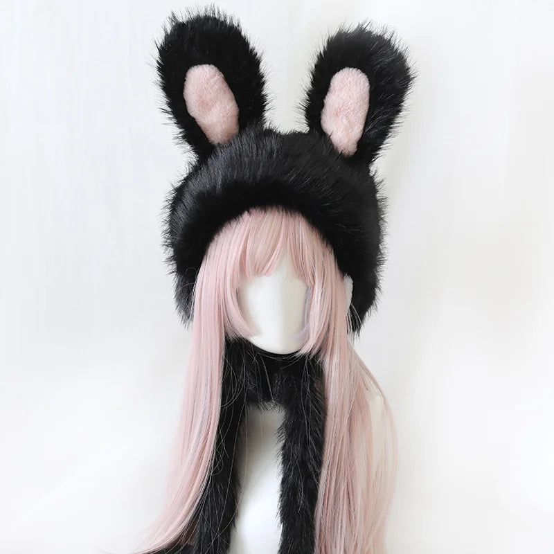 Lolita Hair Accessory Yellow Sweet Ear Modeling Hat Japanese Cute Rabbit Ear Plush Warm Hat
