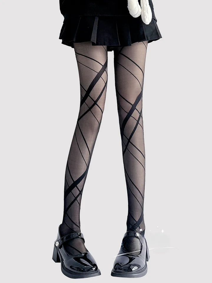 Asymmetrical Striped White Stockings Women's Thin Long Pantyhose Subculture Hot Girl Black Lolita Accessories