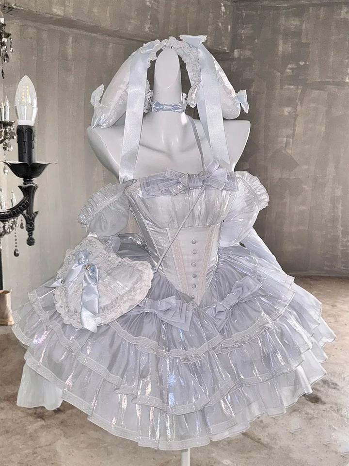 Hime Lolita Baby Blue Princess Ballet Style Fairy Ball Gown with Lace Cake Prom Dresses