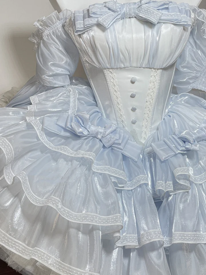 Hime Lolita Baby Blue Princess Ballet Style Fairy Ball Gown with Lace Cake Prom Dresses