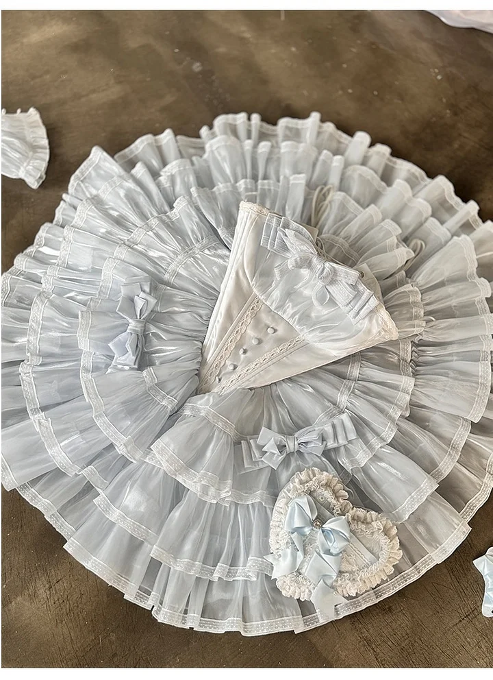 Hime Lolita Baby Blue Princess Ballet Style Fairy Ball Gown with Lace Cake Prom Dresses