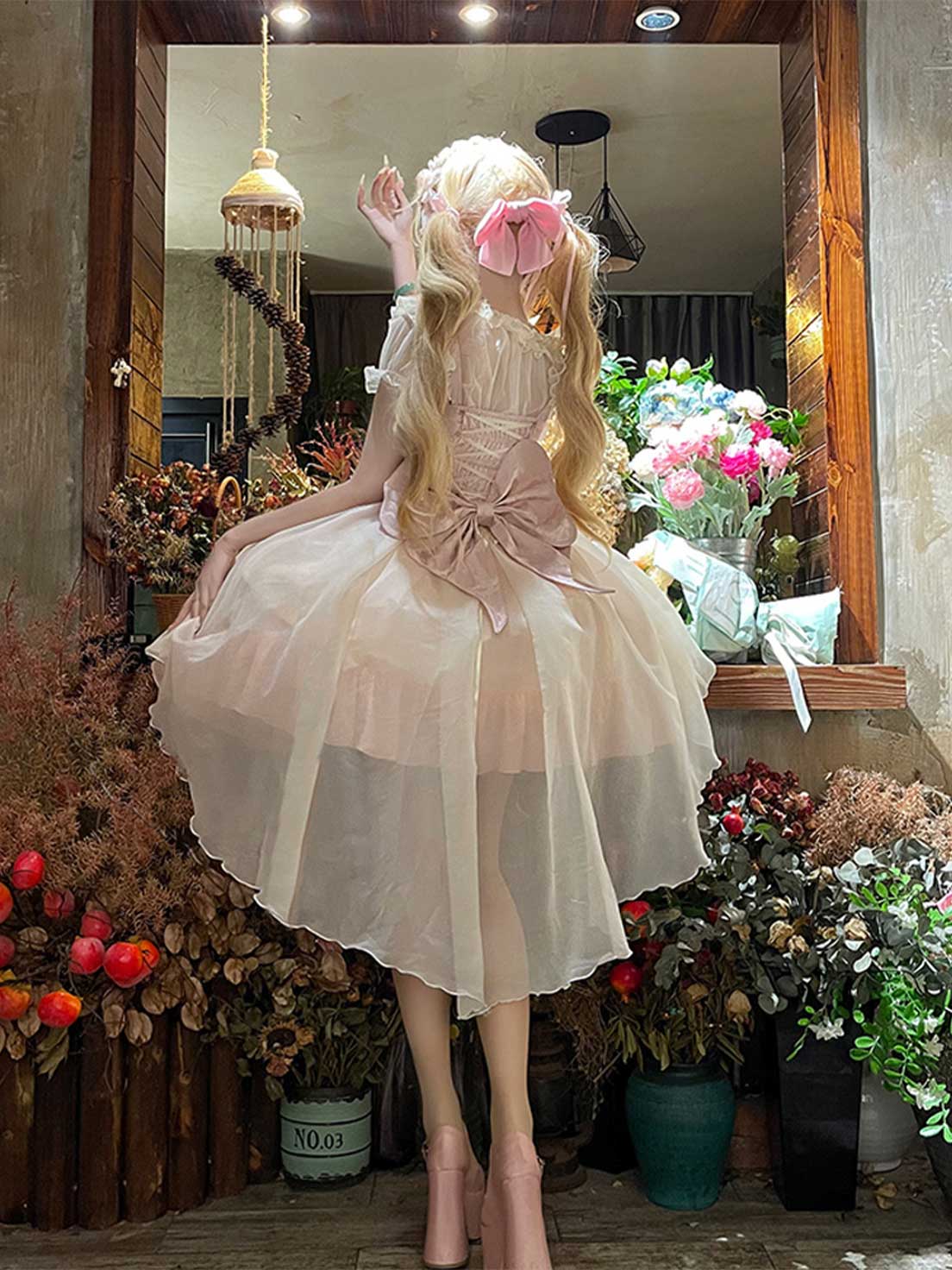 Ballet Cake Dress Hime Lolita Tea Party Fashion Whimsical Light Pink Organza Dress