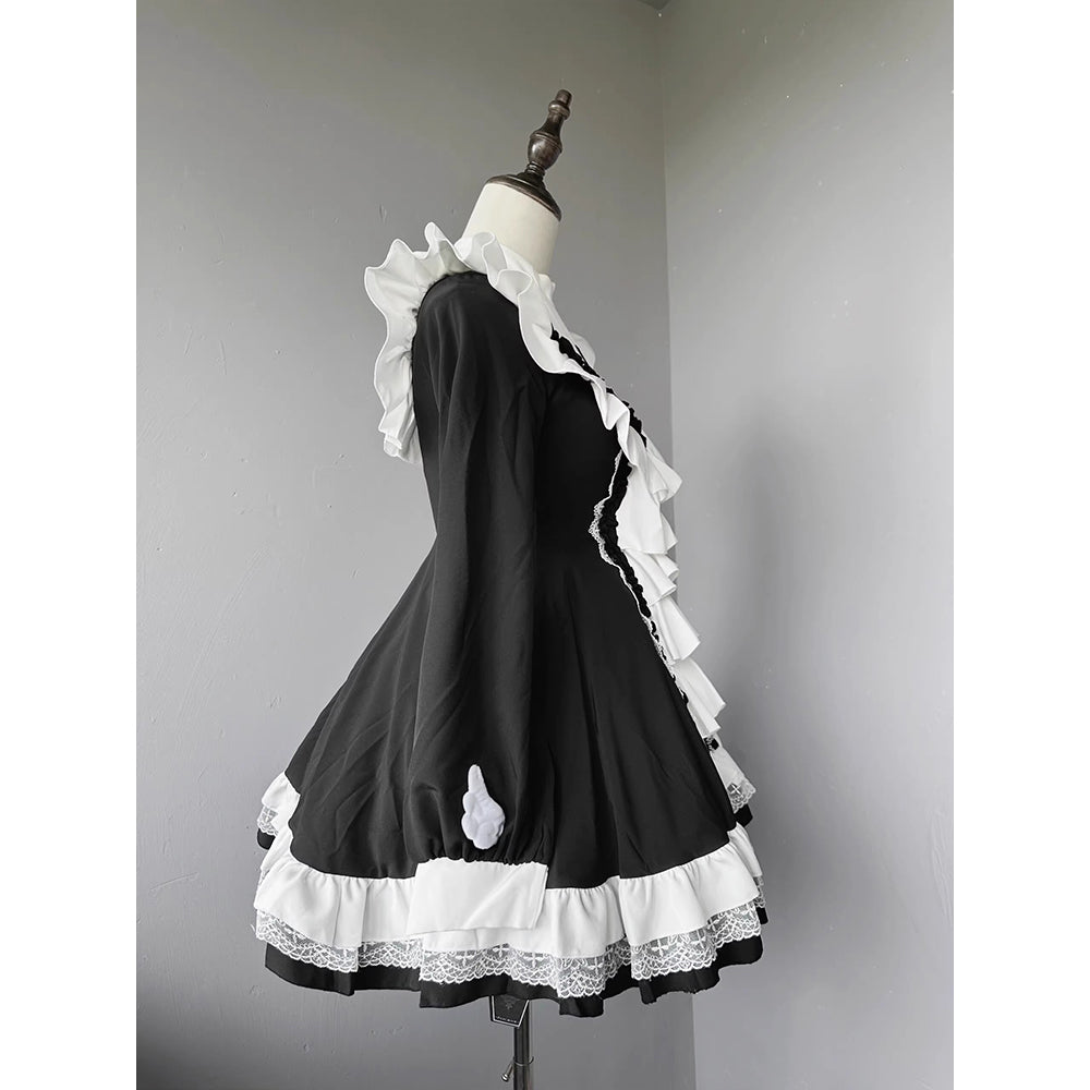 Black and White Goth Nun Style Lolita Dress Tutu Ruffle Cross