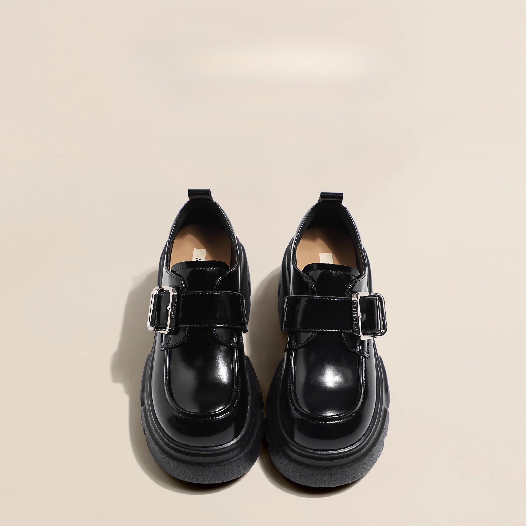 Lolita Shoes Black Chunky Platform Loafers 7cm Height Increase British Style Leather for Women
