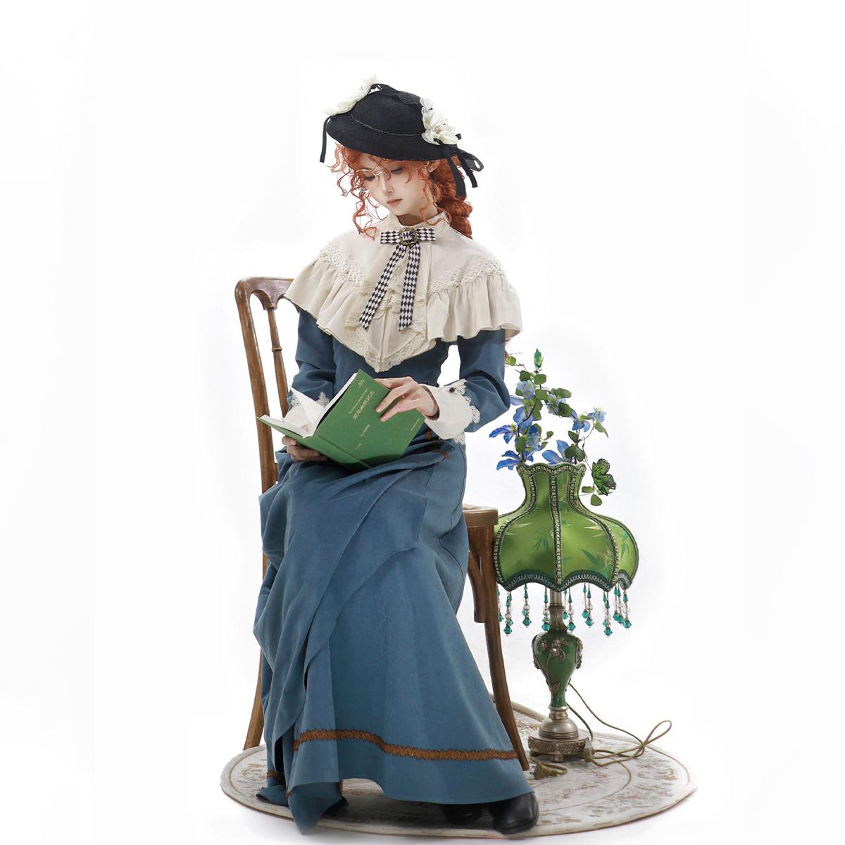 Blue Retro Elegant Classic Long-sleeved Op Dress Daily Lolita Dress