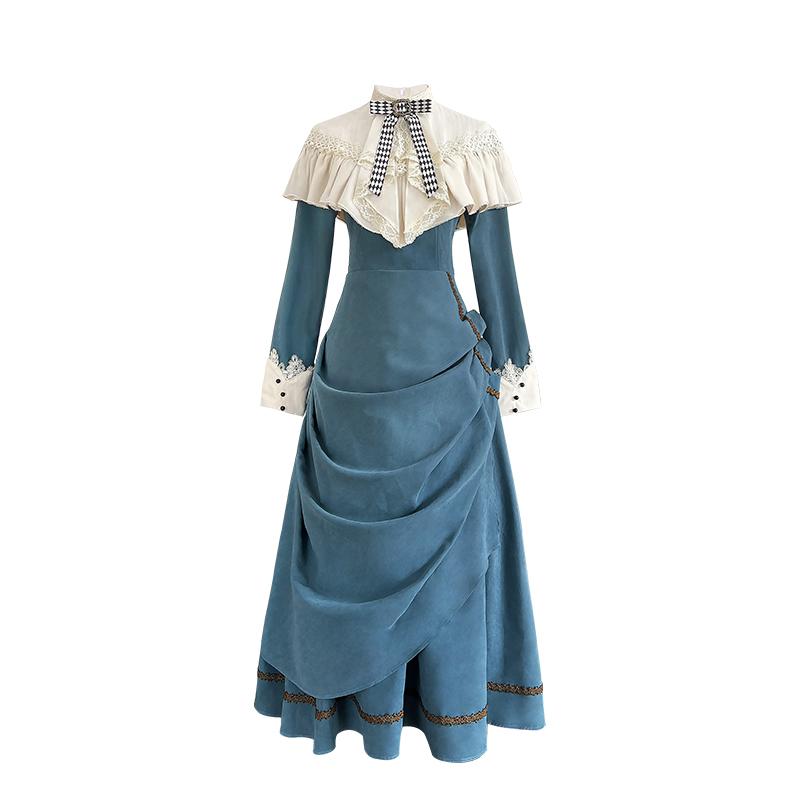 Blue Retro Elegant Classic Long-sleeved Op Dress Daily Lolita Dress