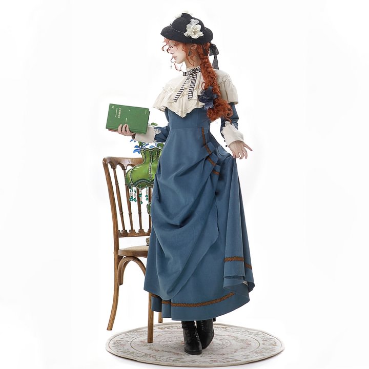 Blue Retro Elegant Classic Long-sleeved Op Dress Daily Lolita Dress
