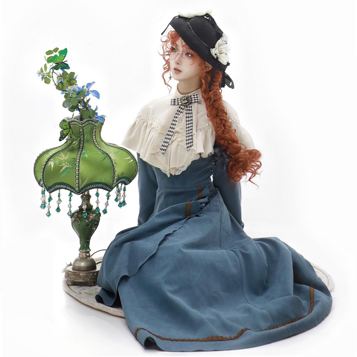 Blue Retro Elegant Classic Long-sleeved Op Dress Daily Lolita Dress