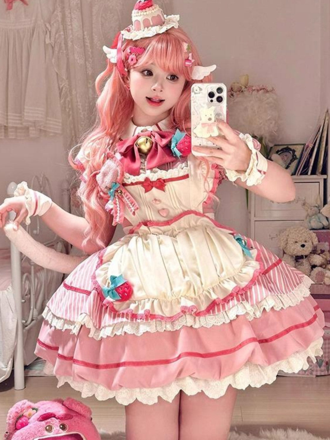 Christmas Robe Pink Bud Cute Daily Sweet Lolita Strawberry Cake Pastel Dress