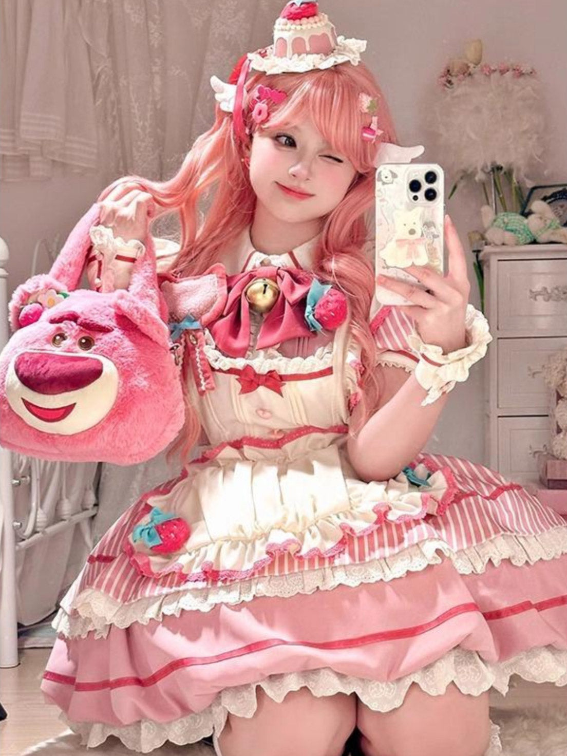 Christmas Robe Pink Bud Cute Daily Sweet Lolita Strawberry Cake Pastel Dress