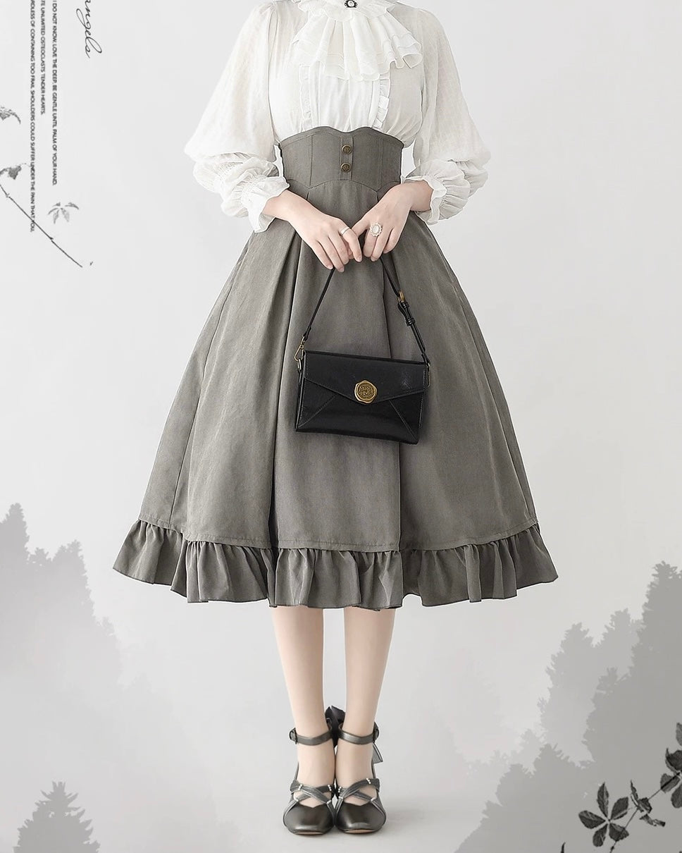 Classic British Style Elegant Cotton Brown Vest Long Skirt Set in Autumn Lolita Dresses