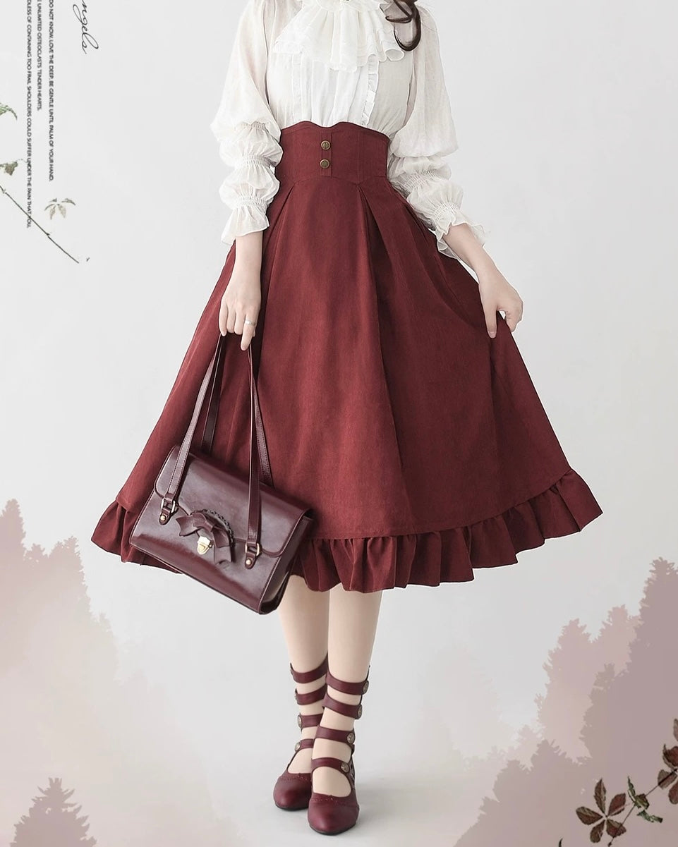 Classic British Style Elegant Cotton Brown Vest Long Skirt Set in Autumn Lolita Dresses
