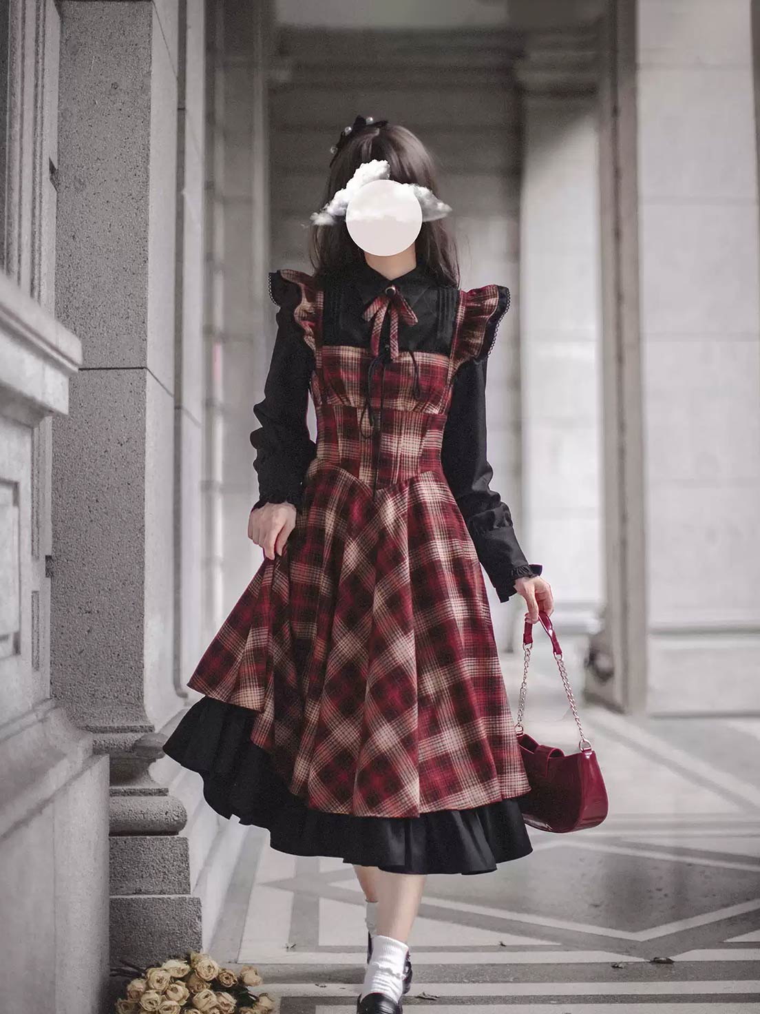 Classic Lolita Asymmetrical Plaid Sundress Set Elegant Literary Retro Light Lolita