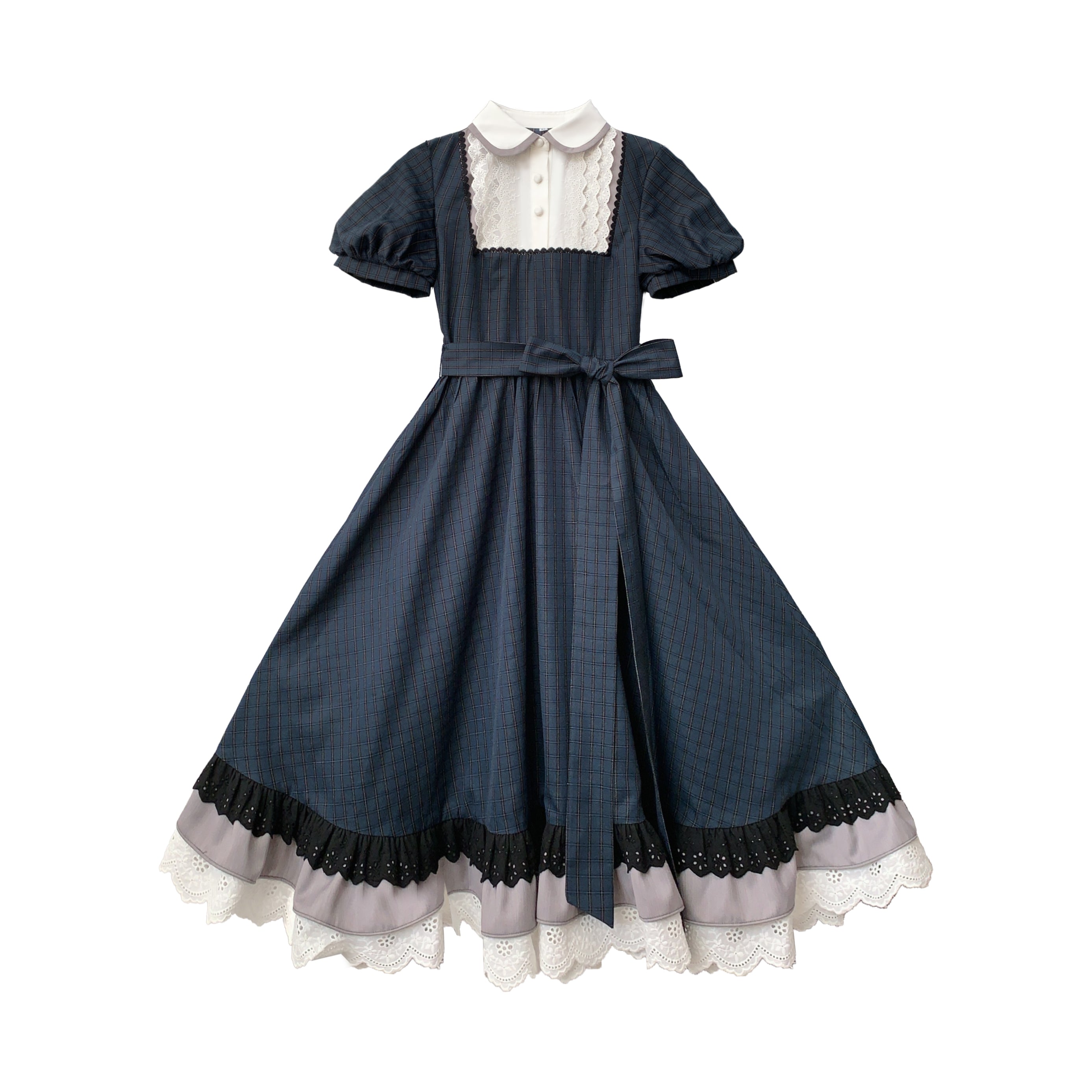 Classic Lolita Retro Navy Blue Literary Lady Spring and Summer School Dress