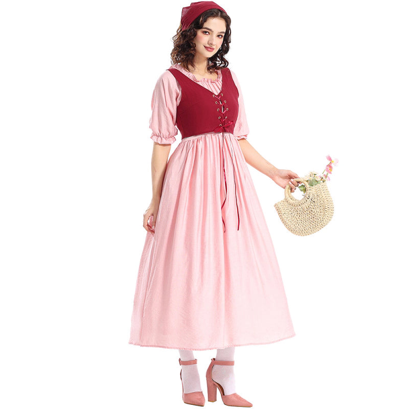 Design Concept:
This pink Classic Lolita dress features a retro corset-style waist with a faux two-piece design, blending elegance with playful vintage charm. The soft pink hue and long skirt silhouette highlight a refined feminine aesthetic, while the apron-inspired overlay adds a nostalgic countryside touch. Paired with matching accessories, the outfit is perfect for summer daily wear, stage performances, or Oktoberfest celebrations, bringing both comfort and timeless Lolita style.