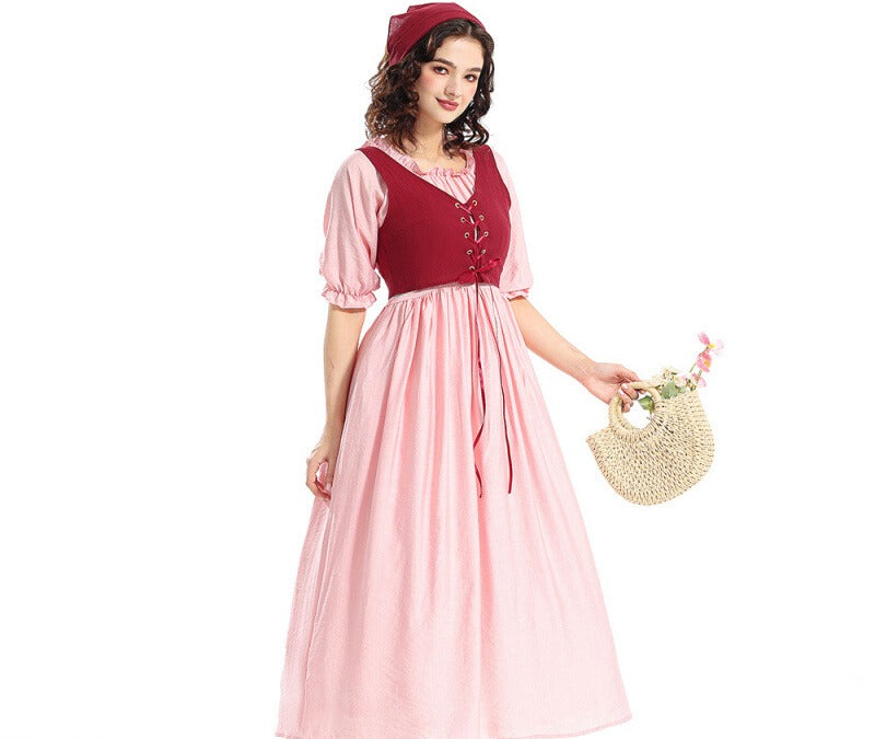 Design Concept:
This pink Classic Lolita dress features a retro corset-style waist with a faux two-piece design, blending elegance with playful vintage charm. The soft pink hue and long skirt silhouette highlight a refined feminine aesthetic, while the apron-inspired overlay adds a nostalgic countryside touch. Paired with matching accessories, the outfit is perfect for summer daily wear, stage performances, or Oktoberfest celebrations, bringing both comfort and timeless Lolita style.
