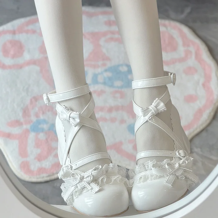 Lolita Shoes Classic Sweet Cute Block Mid-heel Bow Strap Lace Mary Jane