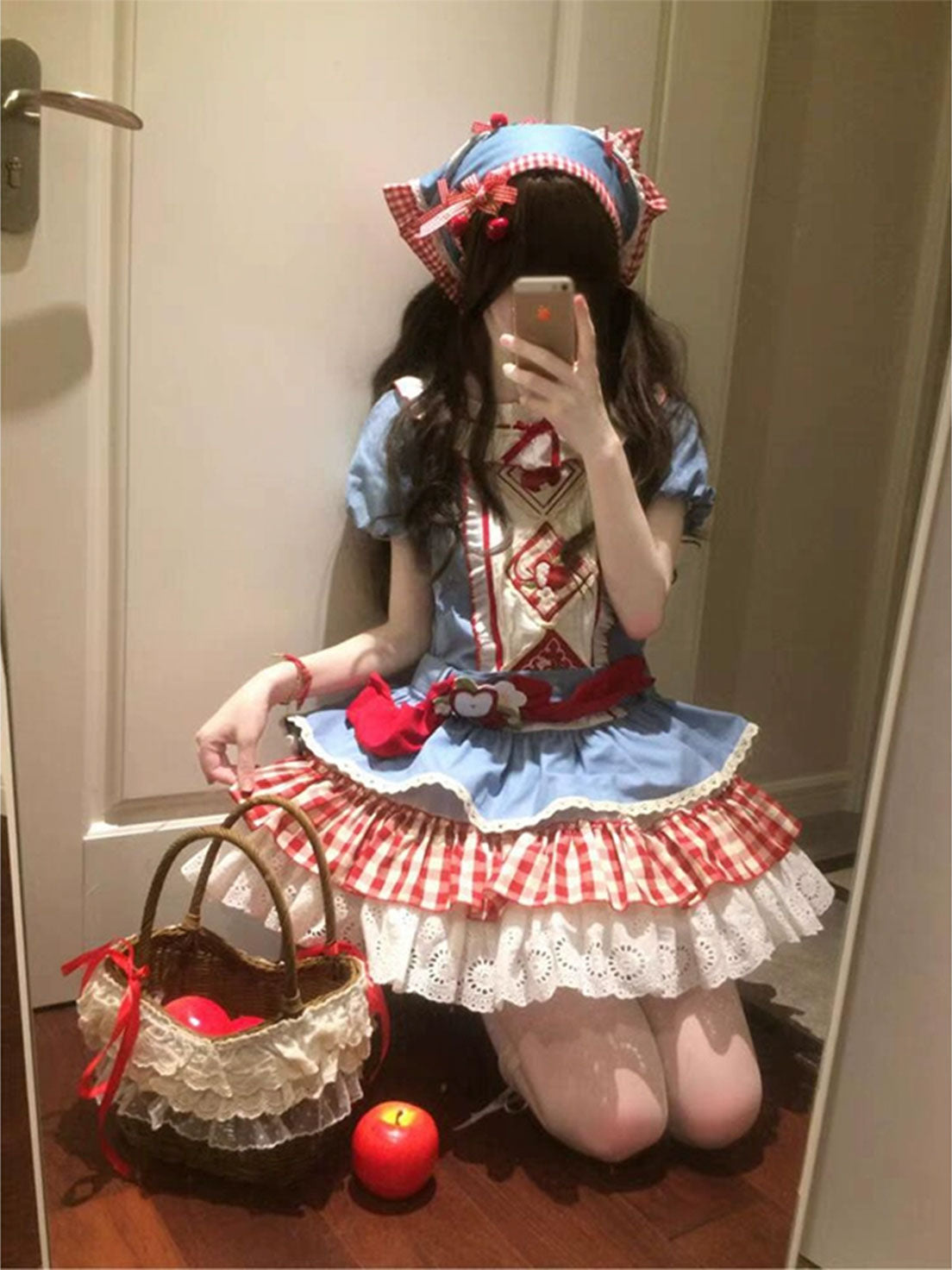Cute Idyllic Sweet Blue Dress Lolita Ruffles Blue Skirt