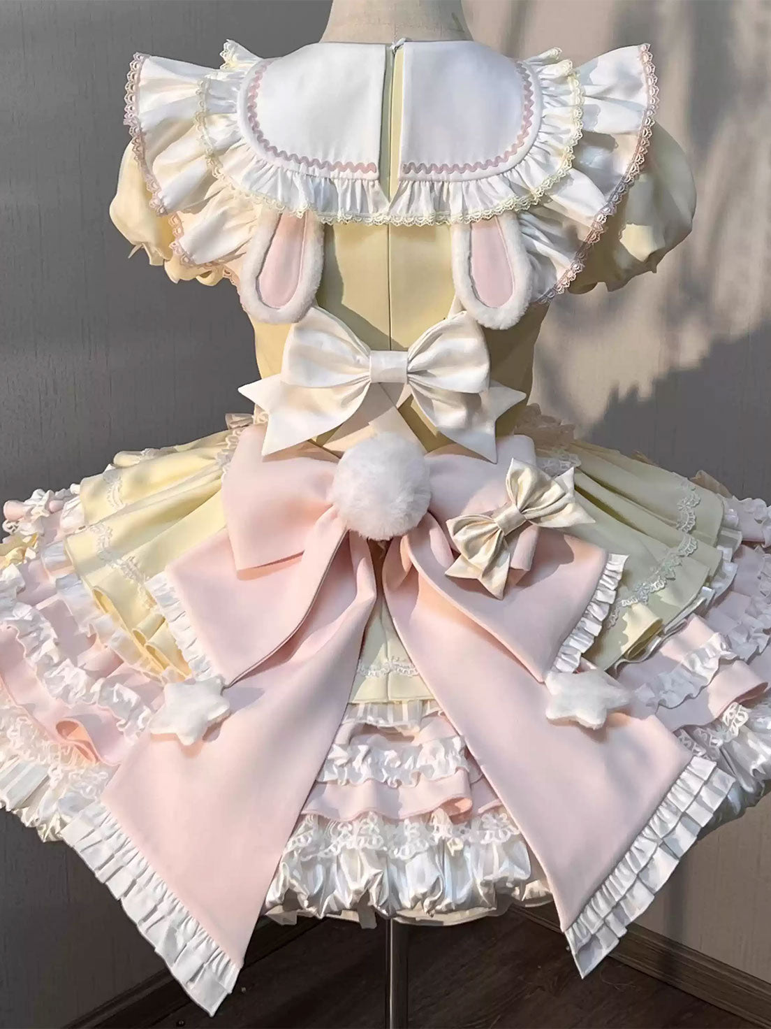 Cute Sweet Lolita Multi Layer Yellow Cream Ruffled and Bow Decorated Dress