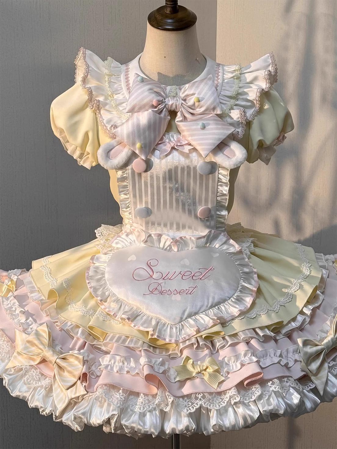 Cute Sweet Lolita Multi Layer Yellow Cream Ruffled and Bow Decorated Dress