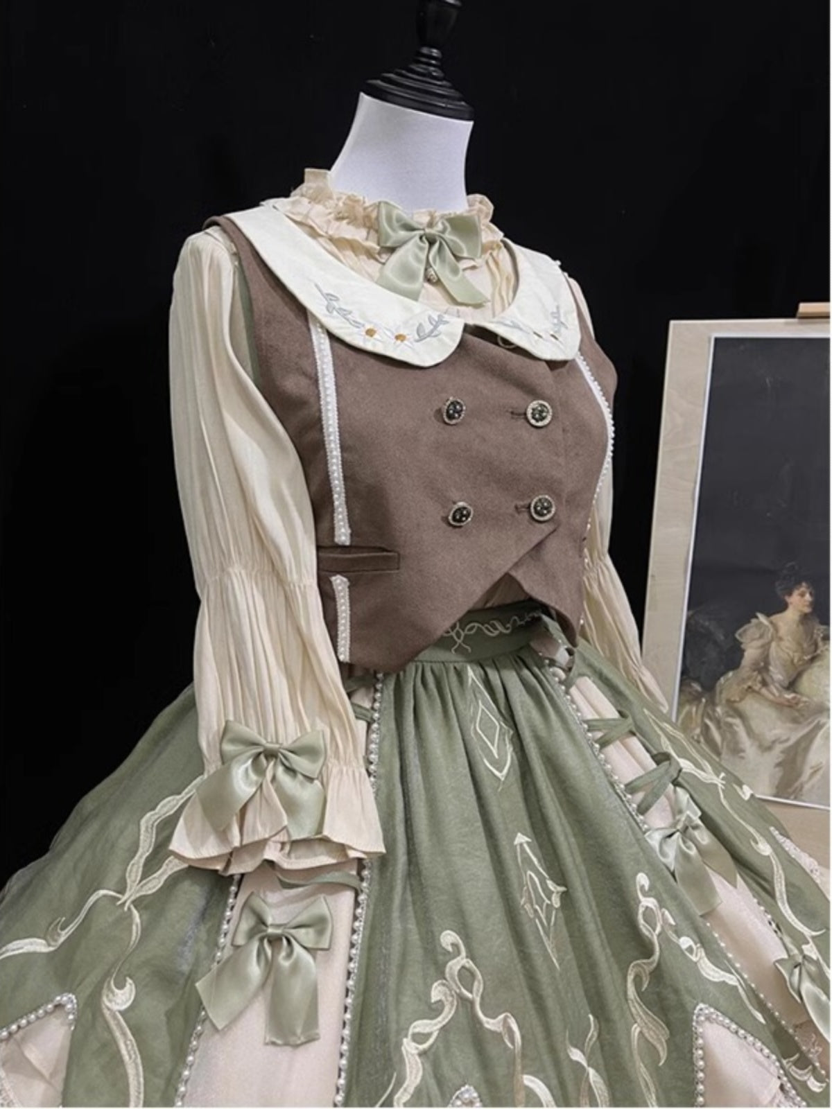 Sweet Lolita Classic Green Elegant Skirt Set Daily Pastoral Princess Sk Cute Lolita Voyage